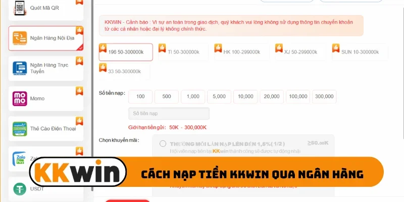Cách nạp tiền KKWIN qua ngân hàng