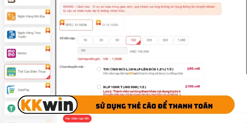Sử dụng thẻ cào để thanh toán