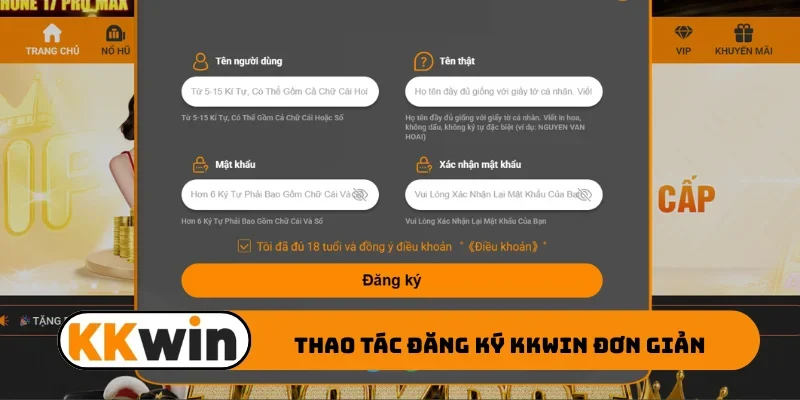 Thao tác đăng ký KKWIN đơn giản